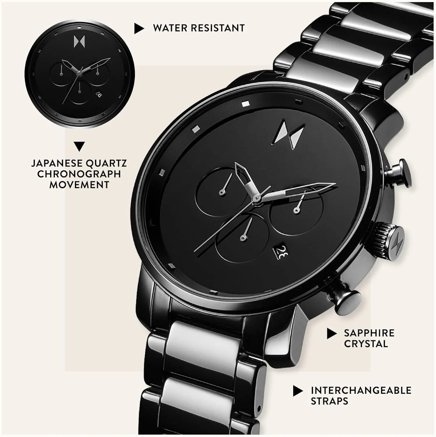 3 to 5 ATM/30 to 50 Meters MVMT Chrono Toronto anyone expand Men's Watch - Japanese Quartz Chronograph - Water Resistant 