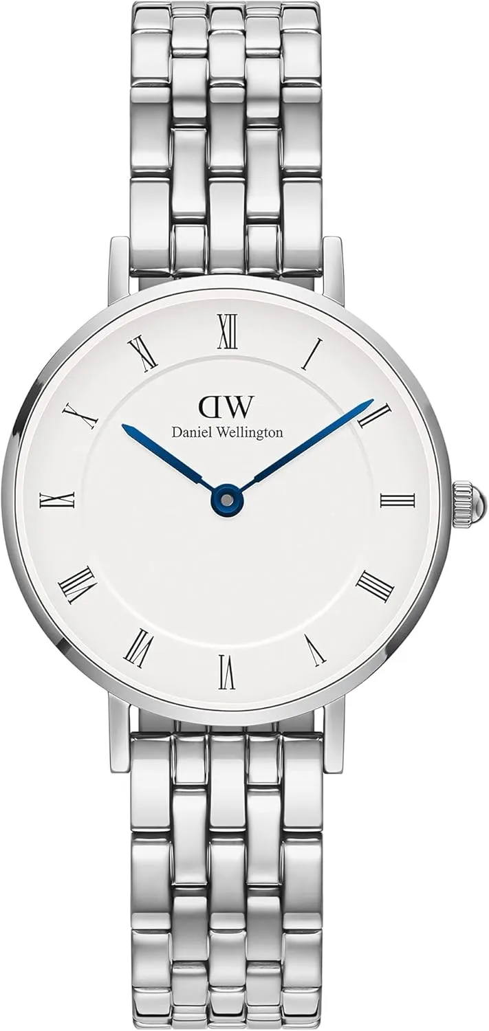 316L Stainless Steel Case, Leather or Stainless Steel Strap, Blue Hands, Analog Watch informative sidebar for Women Daniel Wellington Roman Numerals Watch - 