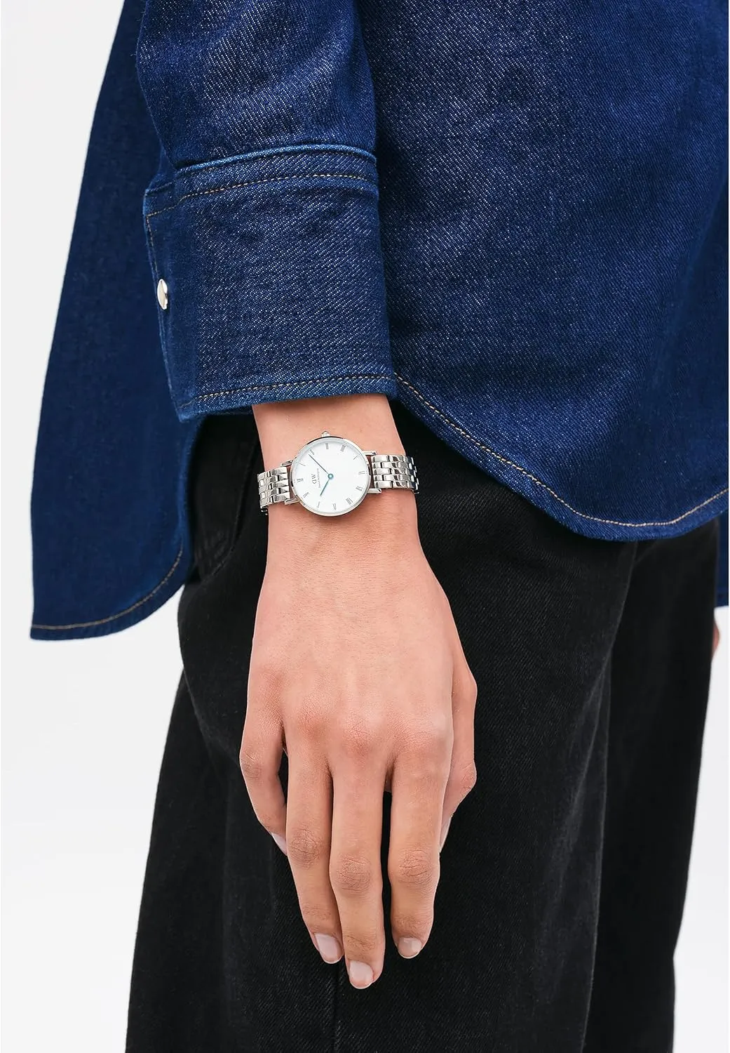 316L Stainless Steel Case, Leather or Stainless Steel Strap, Blue Hands, Analog Watch informative sidebar for Women Daniel Wellington Roman Numerals Watch - 