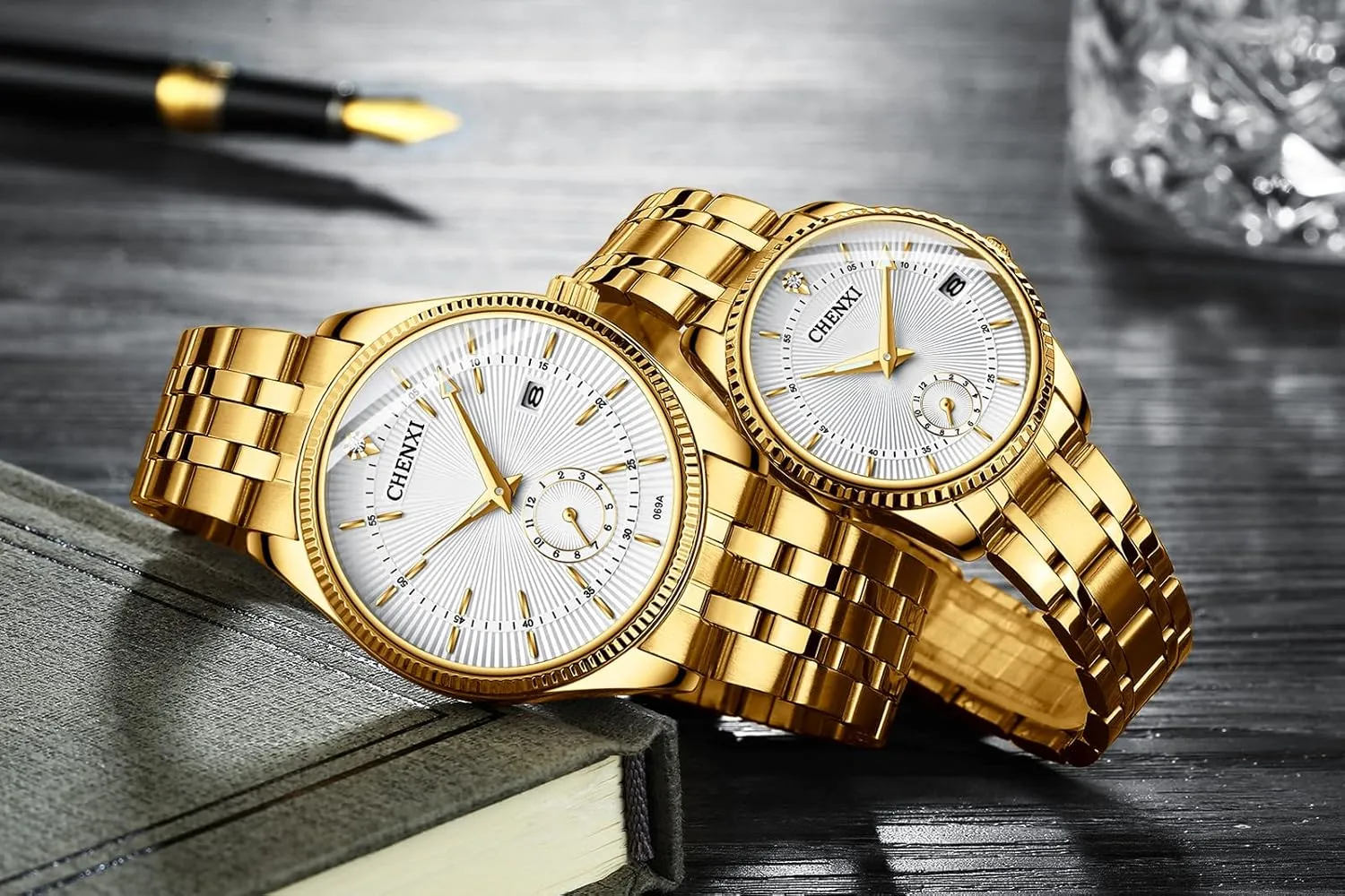 3ATM Water Resistant snack crack FANMIS Men's Luxury Analog Quartz Gold Wrist Watches Business Stainless Steel Band Dress Wrist Watch Classic Calendar Date Window 