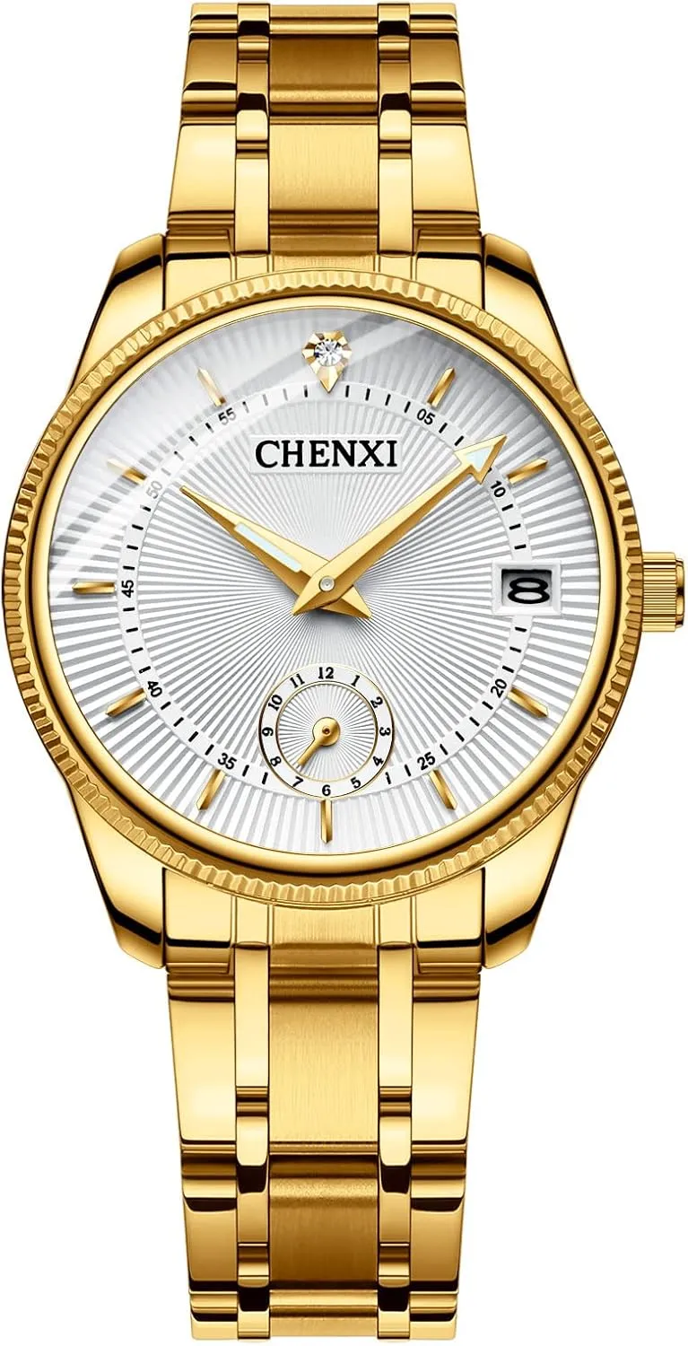 3ATM Water Resistant snack crack FANMIS Men's Luxury Analog Quartz Gold Wrist Watches Business Stainless Steel Band Dress Wrist Watch Classic Calendar Date Window 