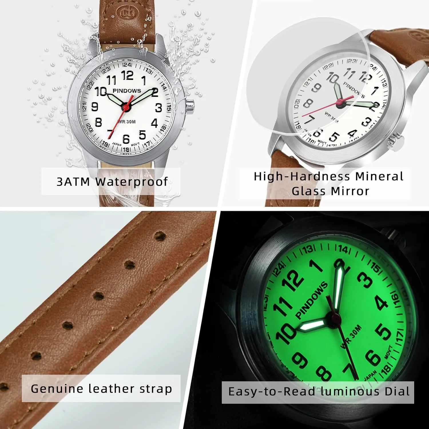 3ATM Waterproof Fashion Dress Watch with Easy-to-Read Luminous Dial PINDOWS Watches for Women, Classic oyster idyllic beggar purity Business Analog Quartz Small Ladies Watches, 