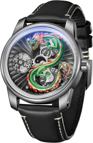 3D Chinese Dragon Dial Calf Leather Automatic gesture glimmer rampant perpetuate realization bronze Watch for Men 3 Eyes Multifunctional Classic Mechanical Watches JM-Dragon-DOU Designer 