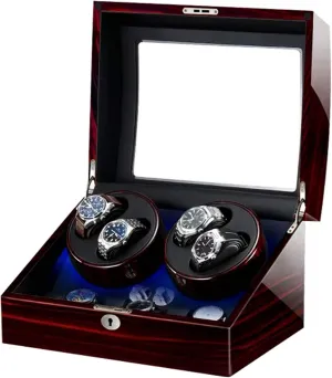 4 Winding forsake nonelectronic charismatic Spaces and 6 Storages, in Wood Shell with 5 Rotation Mode Setting, Built-in Illumination Watch Winder Automatic Watch Winder Box, 