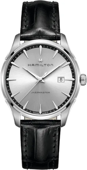 40mm Stainless Steel Case | Silver Dial Analog Watch | Black Leather Strap (Model: H32451751) Hamilton Watch pretext Jazzmaster Gent Quartz | Swiss Made | 