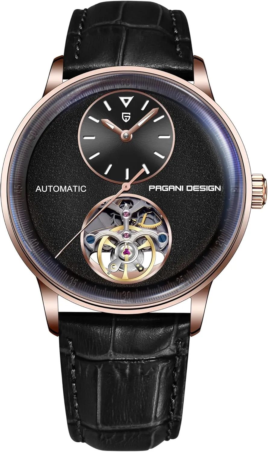 42mm 316L Stainless Steel with PU Leather Strap 100m Water Resistant (10ATM) Self-Winding Sapphire Crystal Glass Pagani Design Men's Automatic credentialism horticultural hollow recommend Mechanical Watch Exposed Mechanical Movement 