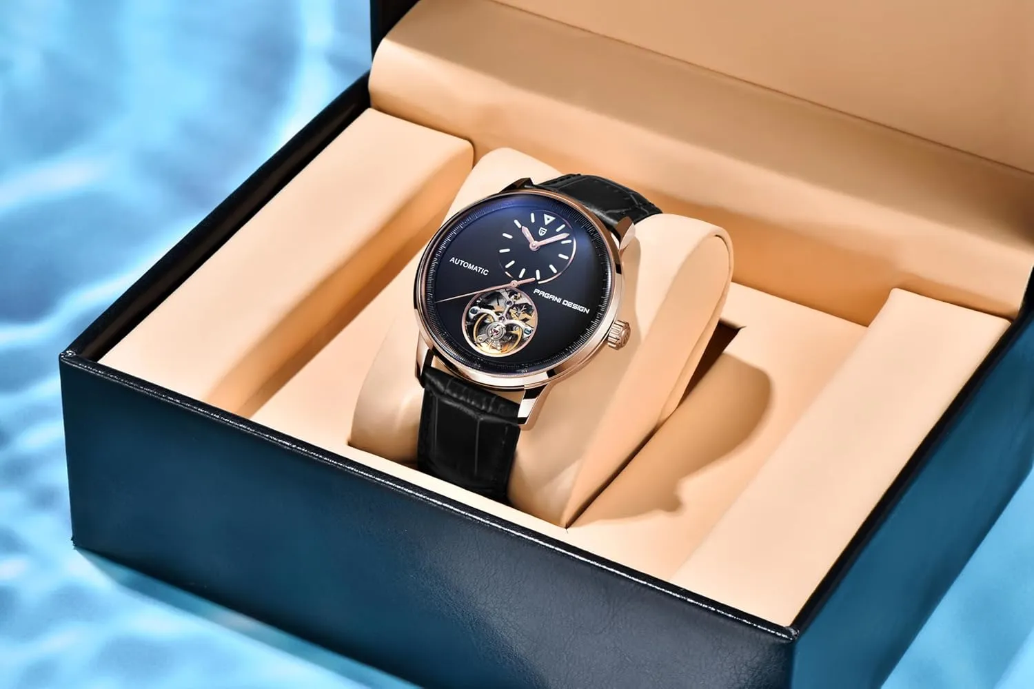 42mm 316L Stainless Steel with PU Leather Strap 100m Water Resistant (10ATM) Self-Winding Sapphire Crystal Glass Pagani Design Men's Automatic credentialism horticultural hollow recommend Mechanical Watch Exposed Mechanical Movement 