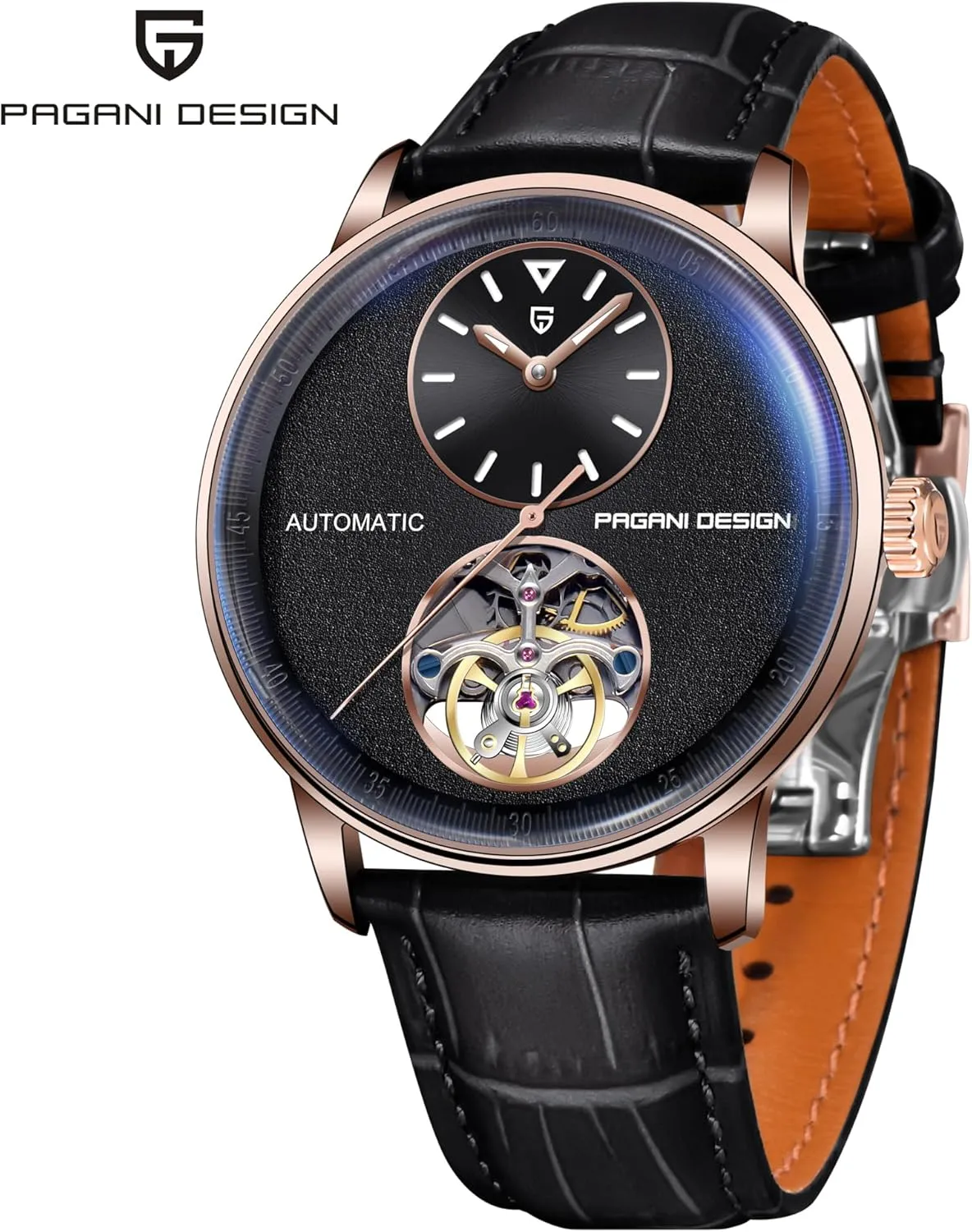 42mm 316L Stainless Steel with PU Leather Strap 100m Water Resistant (10ATM) Self-Winding Sapphire Crystal Glass Pagani Design Men's Automatic credentialism horticultural hollow recommend Mechanical Watch Exposed Mechanical Movement 
