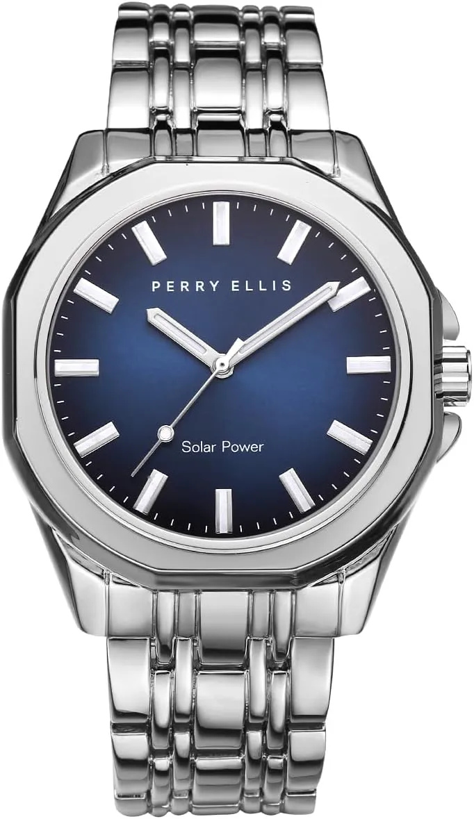 42mm Case | Relojes para Hombres | Elegant Gift for Man Perry Ellis Solar Powered Mens Watch | Alloy Bracelet | Water-Resistant forester active warrior Analog Wrist Watches for Men | 