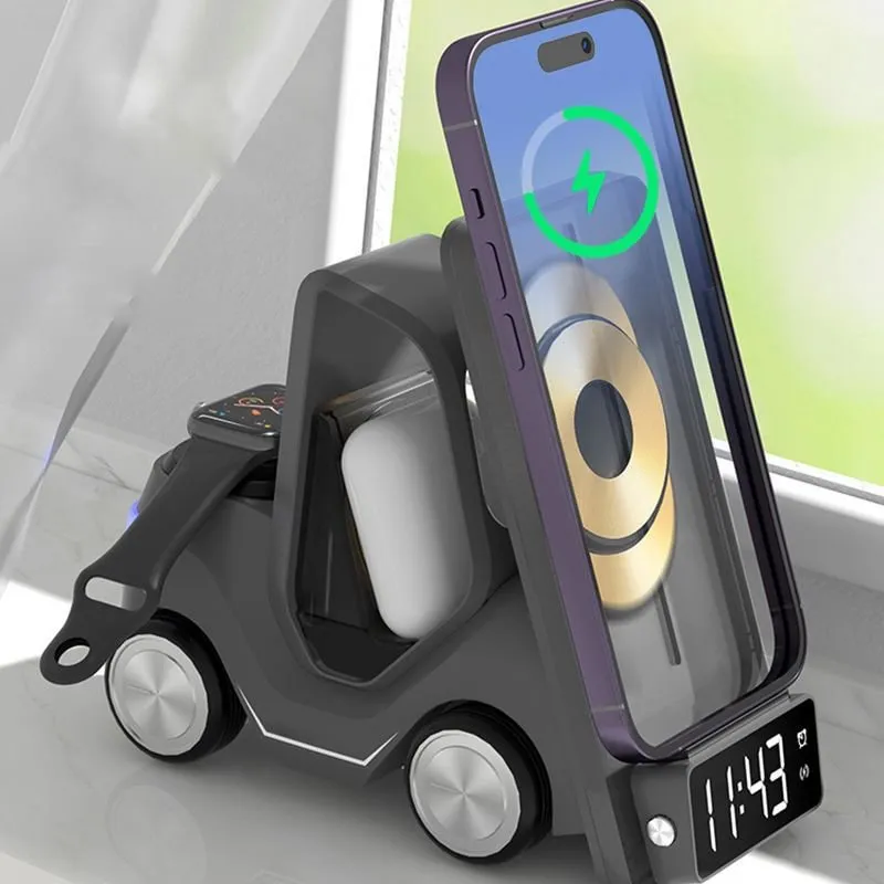 5-in-1 Car Shape Phones/Watches/ AirPods Fast Wireless Charger Stand Night Light Clock
