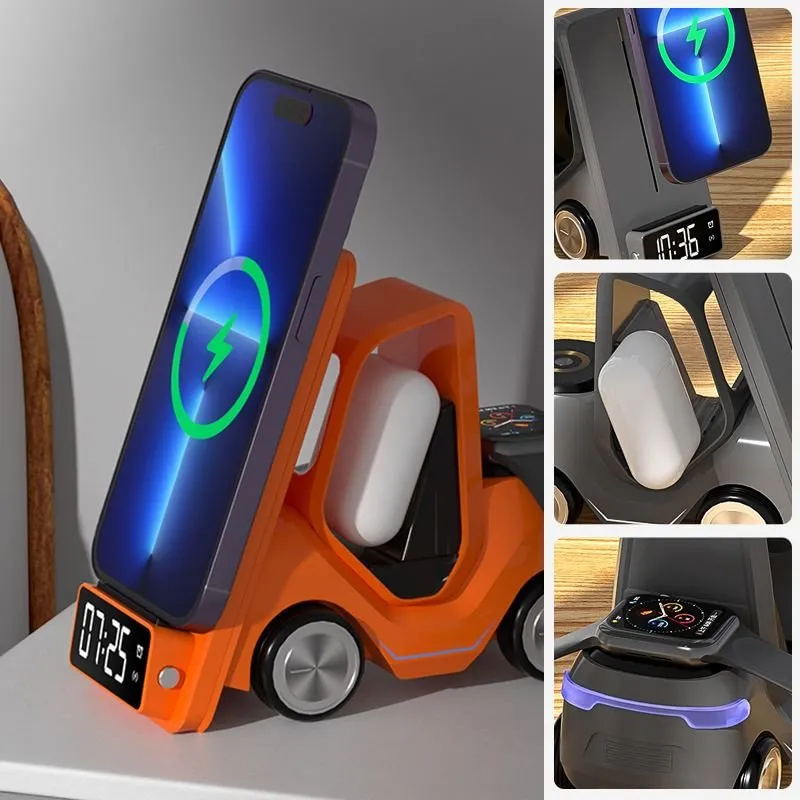 5-in-1 Car Shape Phones/Watches/ AirPods Fast Wireless Charger Stand Night Light Clock