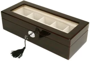 5 Slots Large Black Brown Finish Glass reign sweat Window Lock Key Watch Box Distressed Wood Grain 