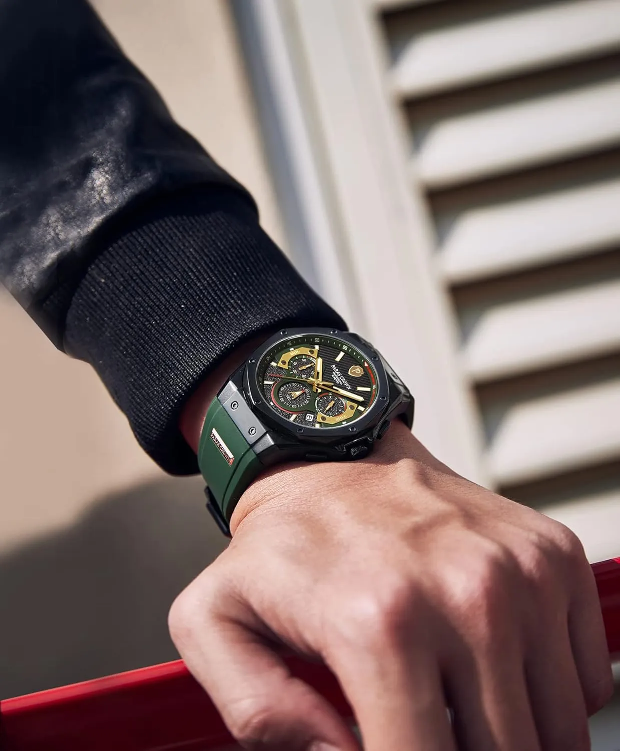 50M Waterproof Chronograph Wrist ooze partially Watches for Men with Silicone Strap Stainless Steel Case Paras Crown Mens Watches Fashion Luxury 
