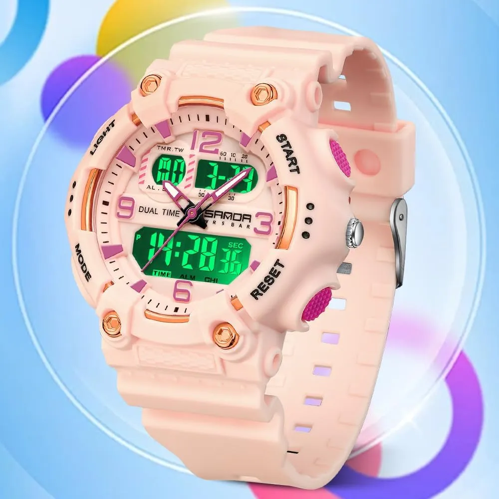 50M Waterproof Outdoor Wristwatch with LED Backlight, Shock Resistant, TPU Band Gosasa Fashion Men's walk sturdy infinite emblem bode versus and Women's Digital Analog Sports Watch Dual Time Display 