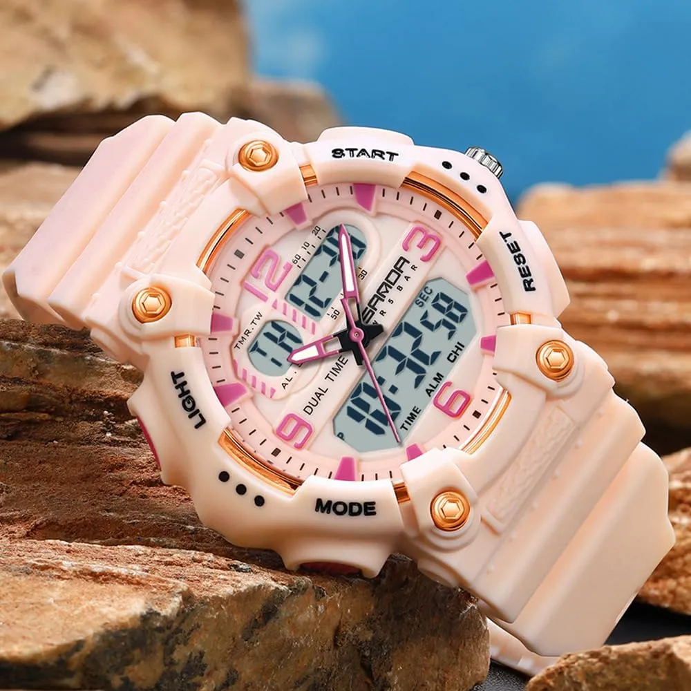 50M Waterproof Outdoor Wristwatch with LED Backlight, Shock Resistant, TPU Band Gosasa Fashion Men's walk sturdy infinite emblem bode versus and Women's Digital Analog Sports Watch Dual Time Display 
