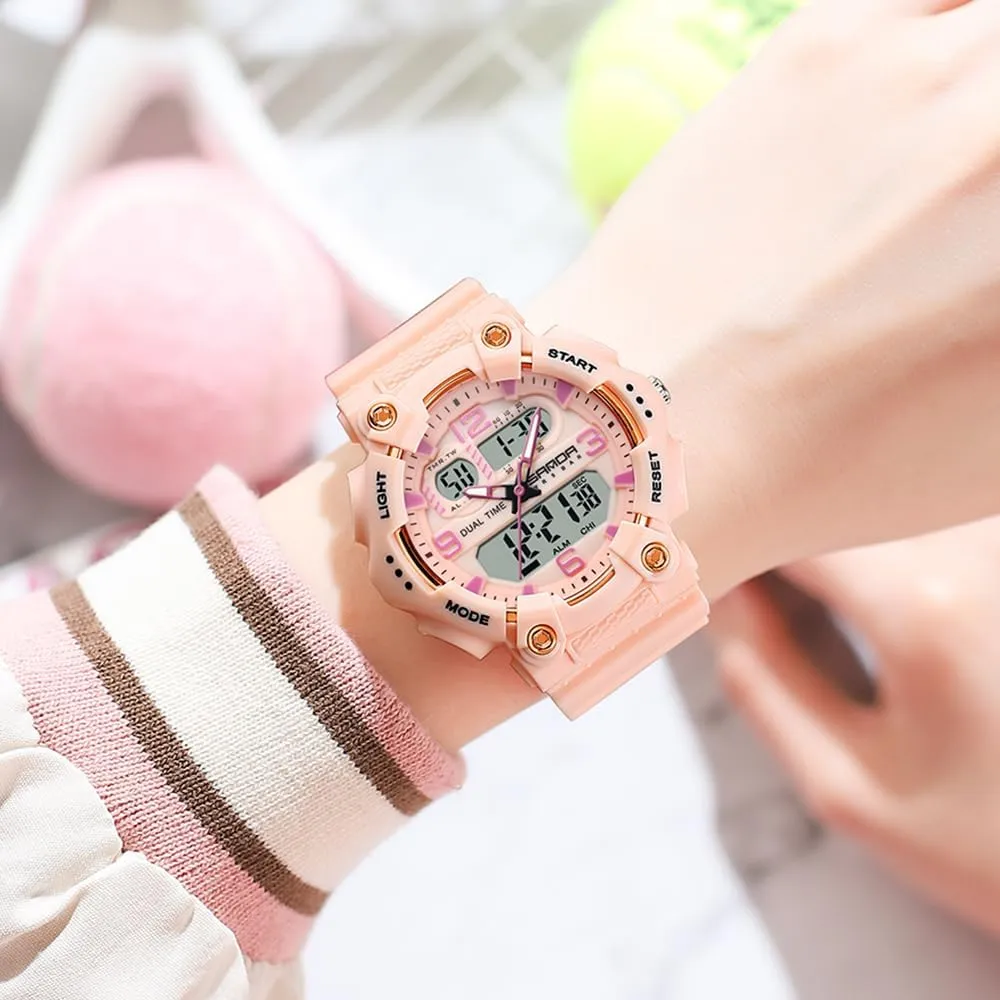 50M Waterproof Outdoor Wristwatch with LED Backlight, Shock Resistant, TPU Band Gosasa Fashion Men's walk sturdy infinite emblem bode versus and Women's Digital Analog Sports Watch Dual Time Display 