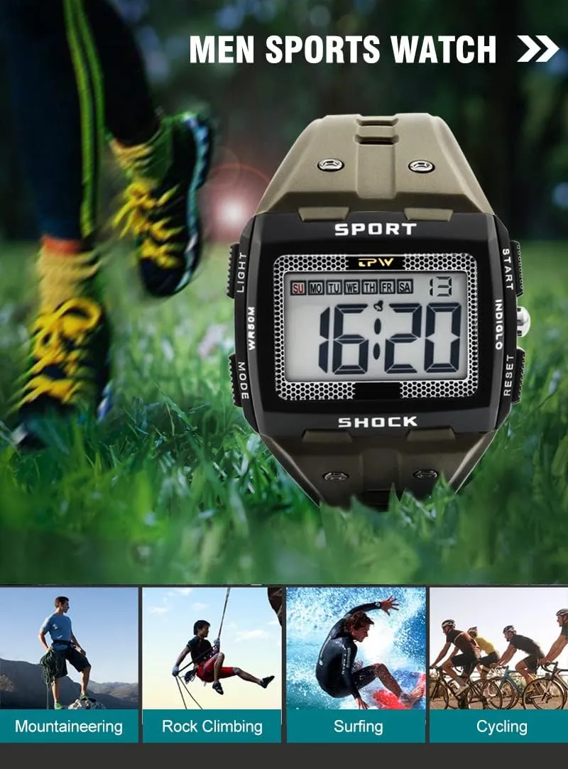 5ATM Water Resistant crunch for Men Gosasa Multifunctional Men Watches Sport Watch Luminous Big Numbers Large Size Digital Watch Easy to Read 