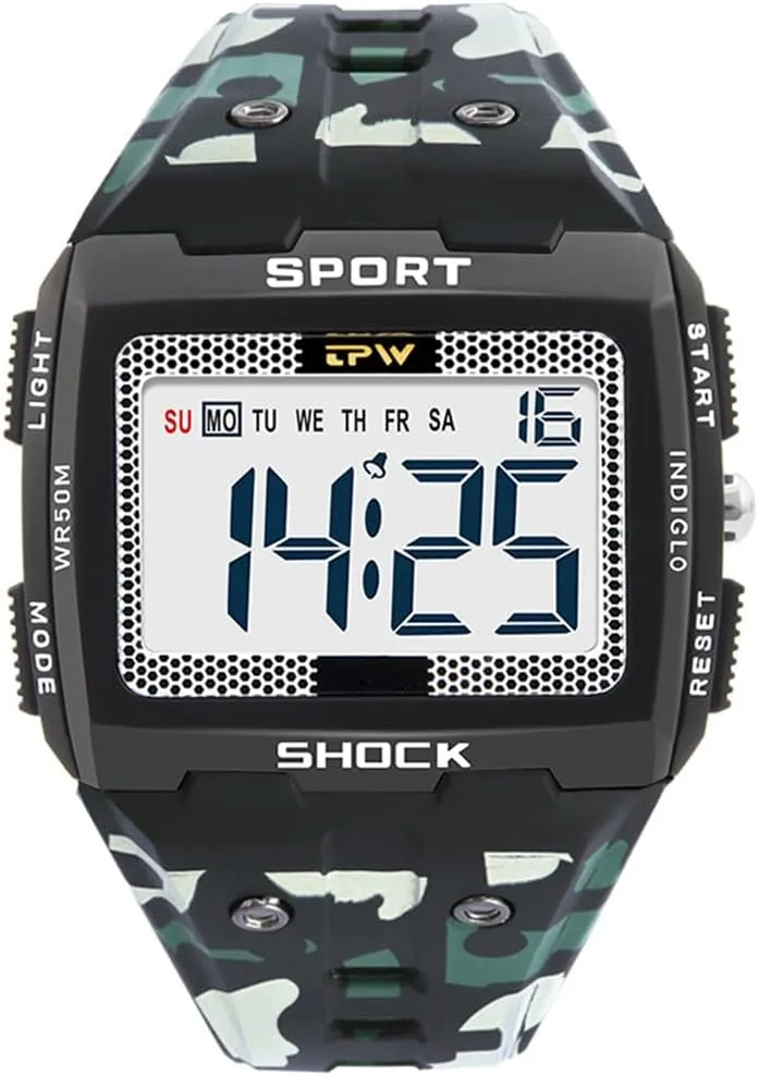 5ATM Water Resistant crunch for Men Gosasa Multifunctional Men Watches Sport Watch Luminous Big Numbers Large Size Digital Watch Easy to Read 