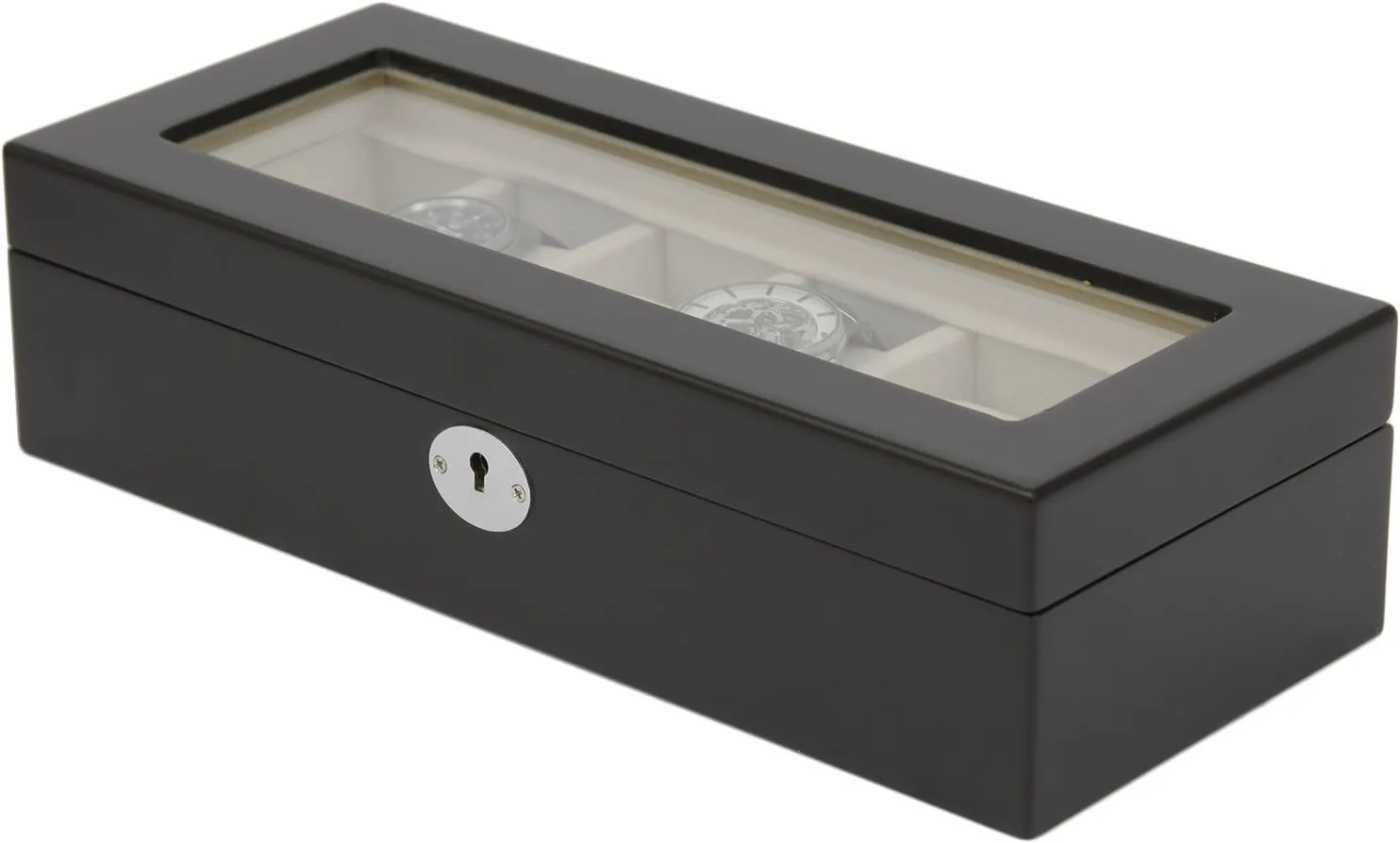 6 Watches Storage Wood Display Case Glass Window (Black) Watch device ignore Box for 