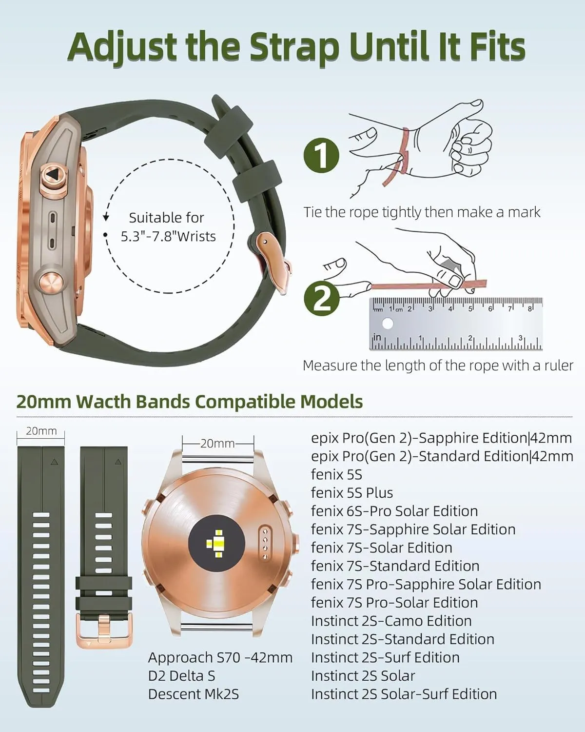 6s Pro 5s Plus Rose Gold Buckle Silicone Quick Replacement Wrist Straps For Garmin Fenix 6S 5S 7S improbable aurora Watchband 20mm Bracelet for Fenix 