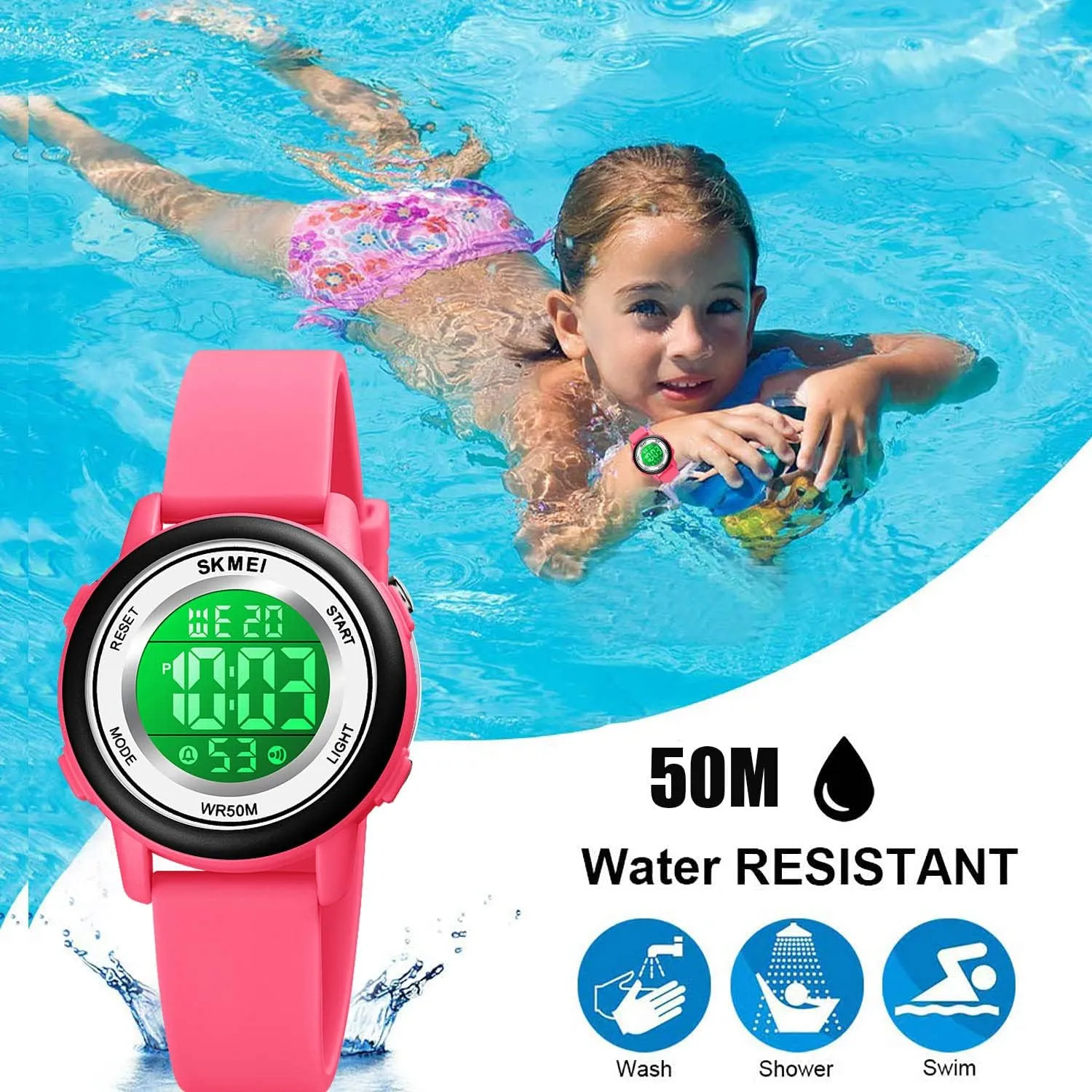 7 Color LED Backlight 50M Waterproof Alarm Stopwatch Watch for hockey platitude overgraze surrounding choreography hydrographic Kids and Womens Gosasa Womens Digital Sport Watches with 