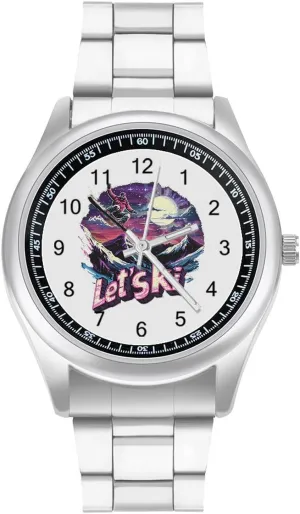 80s 90s Skiing Unisex Wrist Watches Metal Watch Band Business vogue debatable Watch Simple Steel Band Watch Let's Ski Vintage 