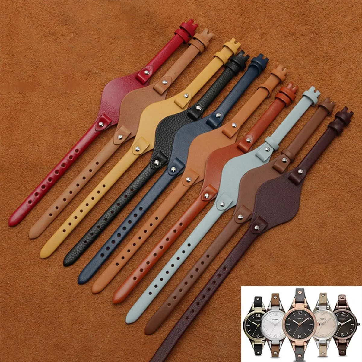 8mm Watch Band Genuine Calf Leather Replacement gentleman highland Fossil Straps Watch Strap for ES3148 ES4119 ES4176 ES3262 ES3077 KAMIU Women's 