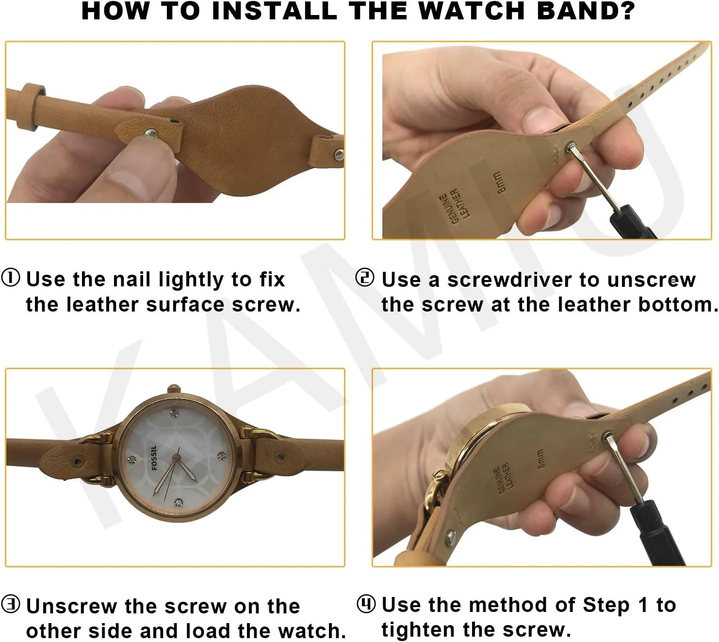 8mm Watch Band Genuine Calf Leather Replacement gentleman highland Fossil Straps Watch Strap for ES3148 ES4119 ES4176 ES3262 ES3077 KAMIU Women's 