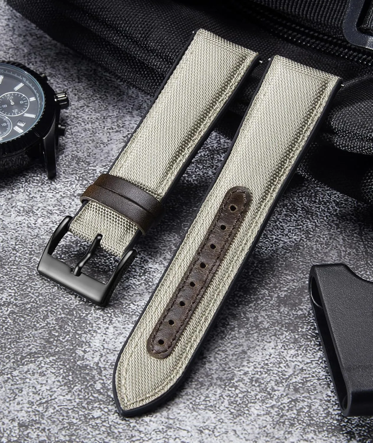 9 Colors Silver/Black Buckle BINLUN Nylon cosmopolitan resign vocal Silicone Watch Bands 18mm 19mm 20mm 21mm 22mm Quick Release Canvas Rubber Hybrid Watch Strap Replacement Watchband for Men Women 