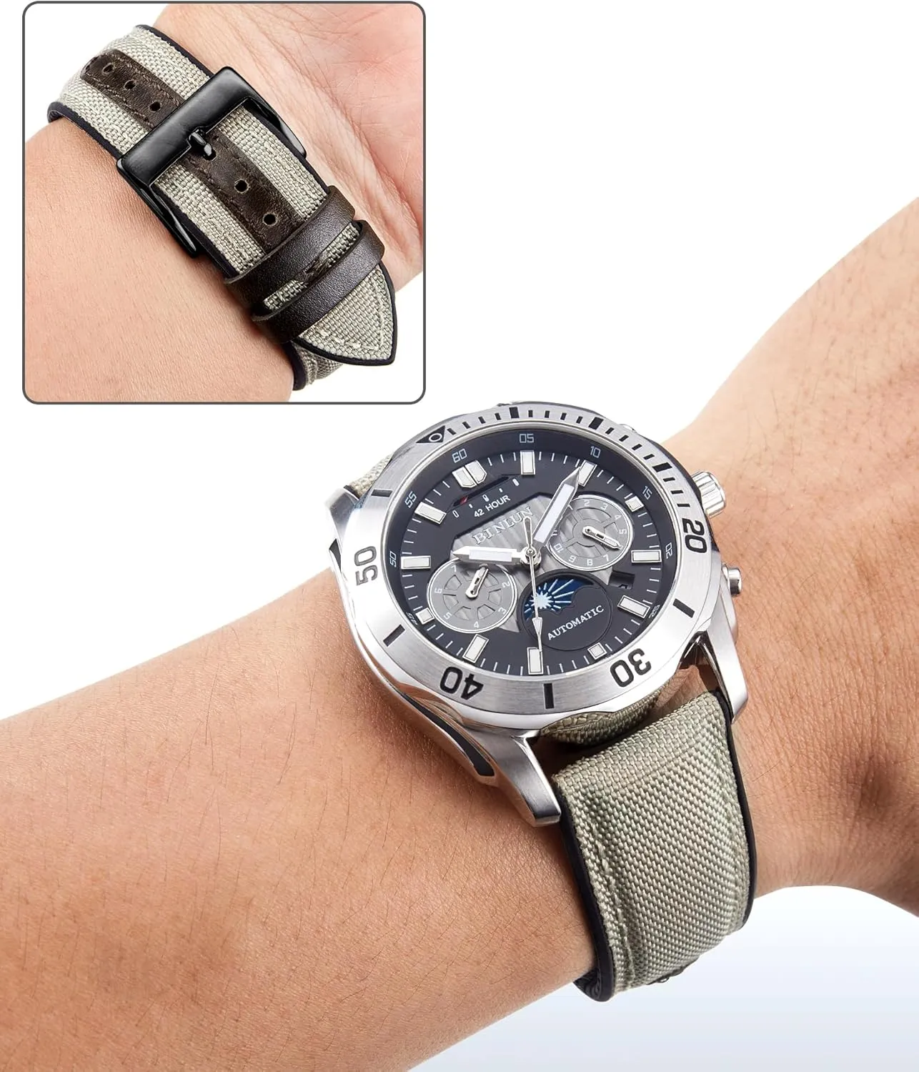 9 Colors Silver/Black Buckle BINLUN Nylon cosmopolitan resign vocal Silicone Watch Bands 18mm 19mm 20mm 21mm 22mm Quick Release Canvas Rubber Hybrid Watch Strap Replacement Watchband for Men Women 