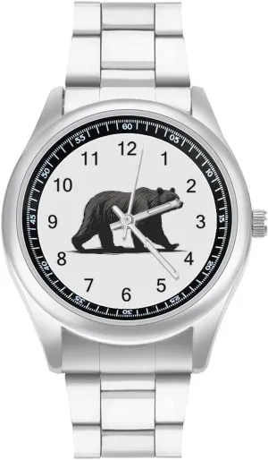 above vapor Wrist Watches for Men Metal Band Watch Fashion Three-Hand Watches Gift for Boyfriend Father Black Bear 