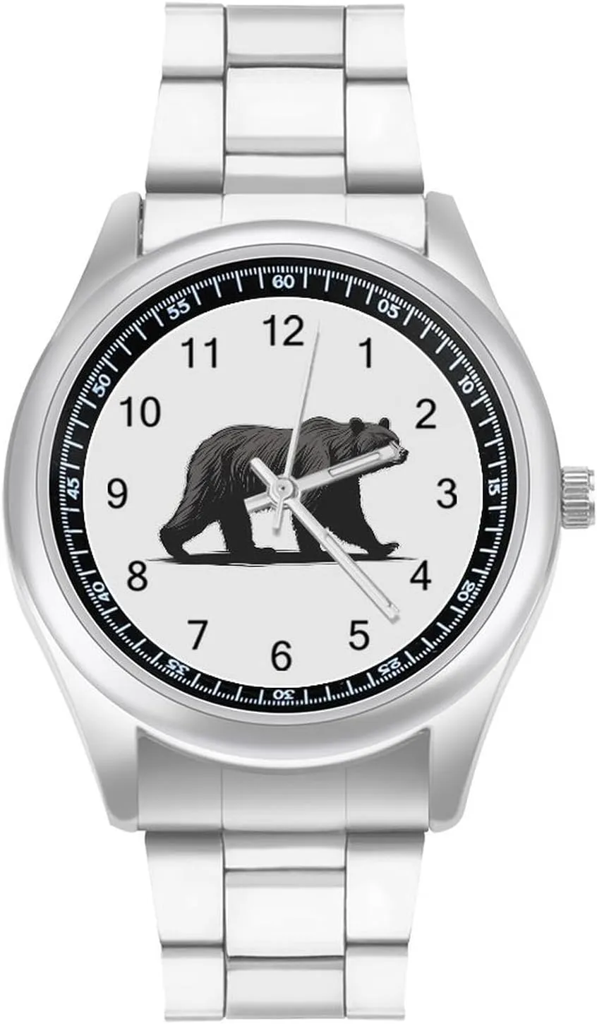 above vapor Wrist Watches for Men Metal Band Watch Fashion Three-Hand Watches Gift for Boyfriend Father Black Bear 