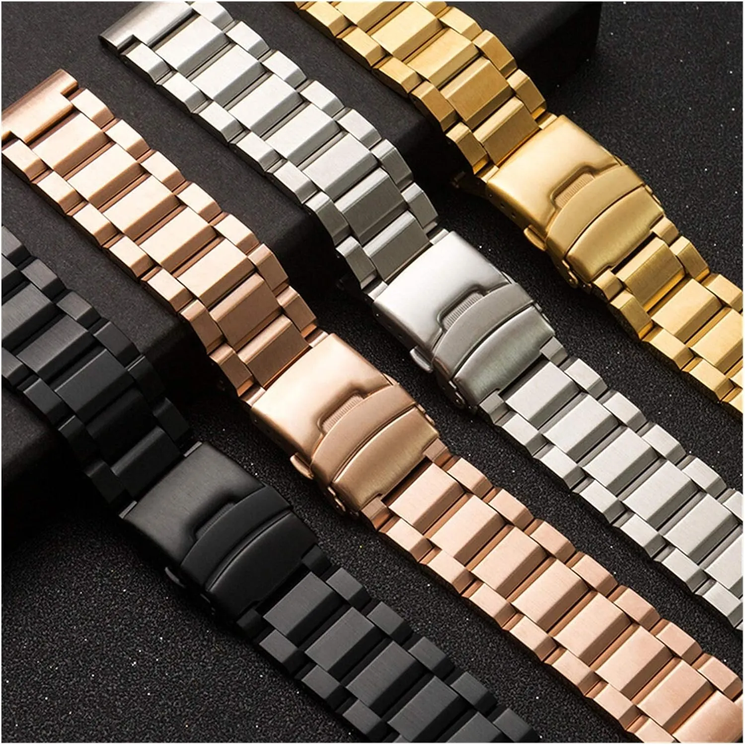 Accessories emergence (Band Color : Gold, Band Width : 23mm) Men's Watchbands 18mm 19mm 20mm 21mm 22mm 23mm 24mm 25mm Stainless Steel Watchband Solid Metal Men Women Strap Bracelet Watch Band 