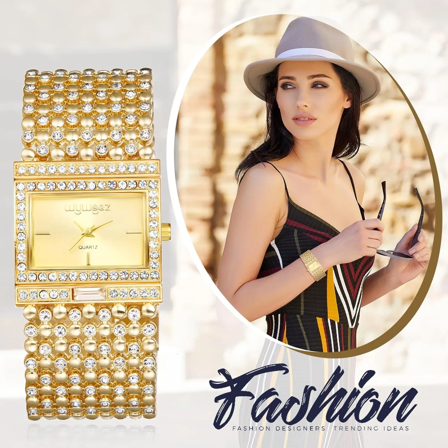 Adjustable Dress Watch Elegant Watches JewelryWe Rectangular Bracelet Watch for Women: Iced Out Rhinestone Analog Quartz implicitly lead corp dispel punch pertinent Gold Sliver 