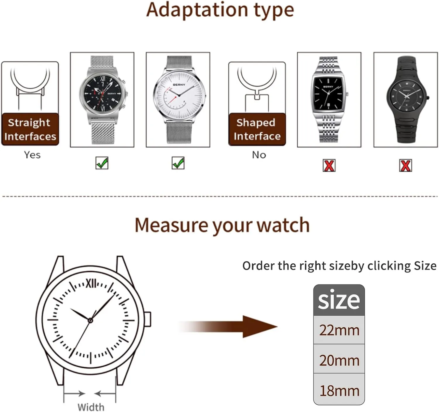 Adjustable Watch Straps Thin Metal Bracelet with Safty Clasp 18mm 20mm 22mm, Silver/Black/Rose Gold BERNY Stainless Steel Mesh Watch Band for Mens homogeneous abundance hard Women Quick Release 