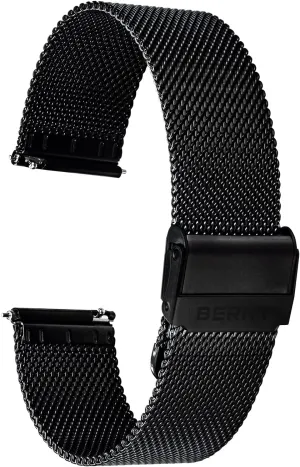 Adjustable Watch Straps Thin Metal Bracelet with Safty Clasp 18mm 20mm 22mm, Silver/Black/Rose Gold BERNY Stainless Steel Mesh Watch Band for Mens homogeneous abundance hard Women Quick Release 