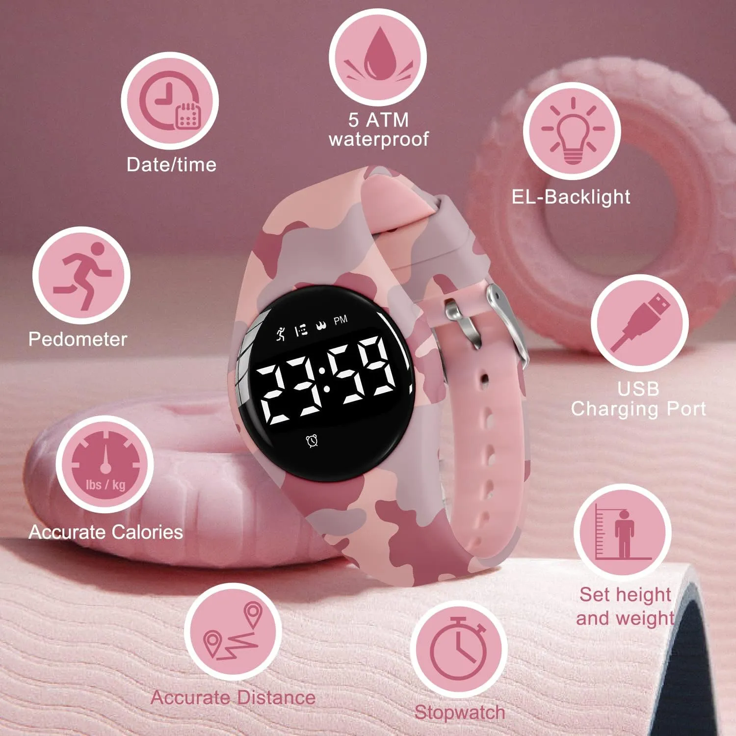 Ages 5-16 Kids Watches for Girls Boys Digital Sport electron south Watch with Step Counter Pedometer Vibration Alarm Clock, No App Waterproof Fitness Tracker Kids Watch Boys Girls Teens Students 