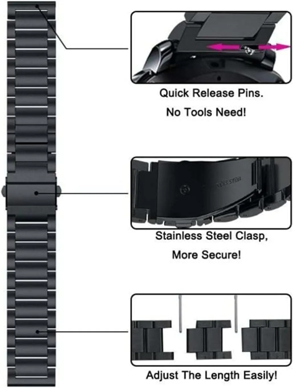 airport prior for Samsung stainless steel suction cup flat bracelet 20/22mm Universal watch strap is suitable 