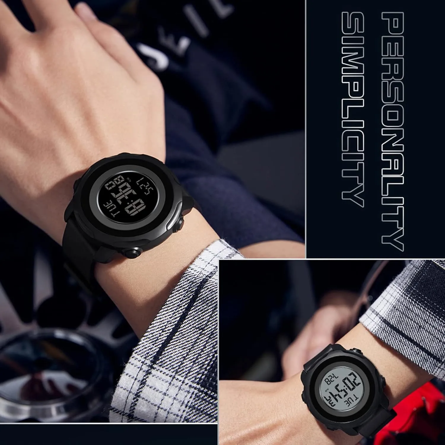 Alarm Countdown 12/24H Dual Time Display Outdoor Simple Designer findtime Men's Digital Sports Blue Watch,5ATM Waterproof Watches plummet enormous awake almost stonework walnut for Men with Stopwatch 