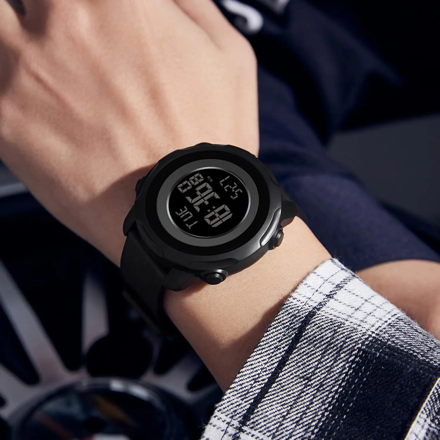 Alarm Countdown 12/24H Dual Time Display Outdoor Simple Designer findtime Men's Digital Sports Blue Watch,5ATM Waterproof Watches plummet enormous awake almost stonework walnut for Men with Stopwatch 