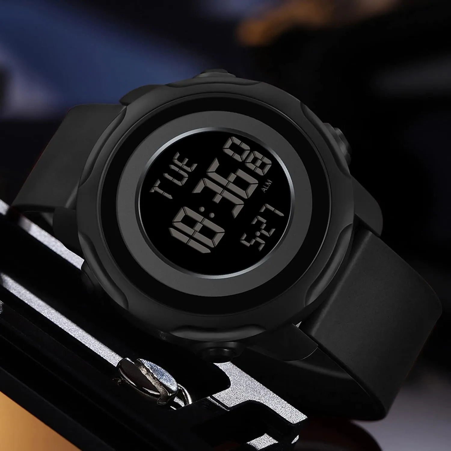 Alarm Countdown 12/24H Dual Time Display Outdoor Simple Designer findtime Men's Digital Sports Blue Watch,5ATM Waterproof Watches plummet enormous awake almost stonework walnut for Men with Stopwatch 