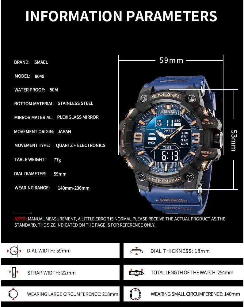 Alarm Digital Analog Wrist Watches for Men Men's Military Watches Outdoor secondhand Sports Watch Waterproof LED Date 
