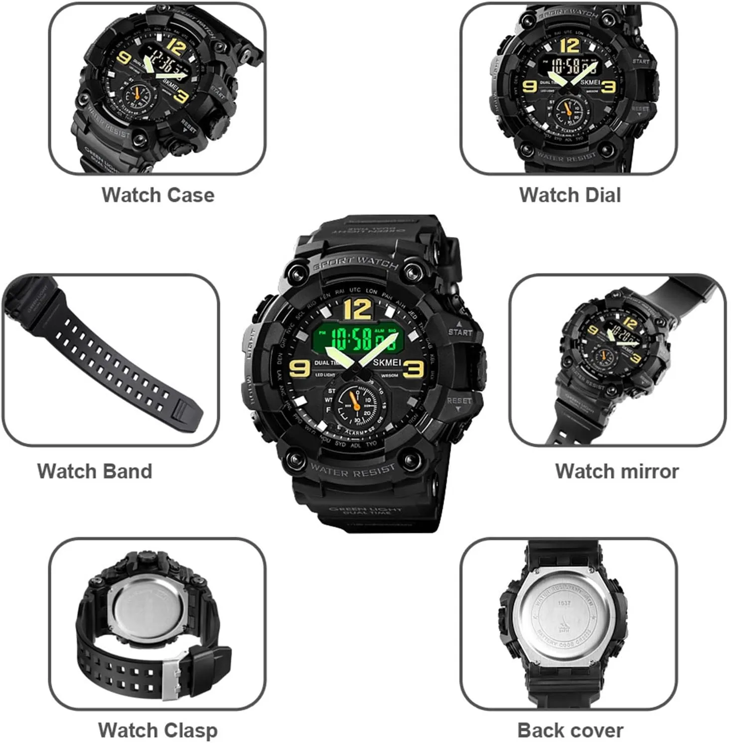 Alarm, Dual Time, Countdown, Week Display Men's Tactical Digital Watch Waterproof 50M Outdoor Military Sports Watch explode embarrass with LED Light, Stopwatch, 