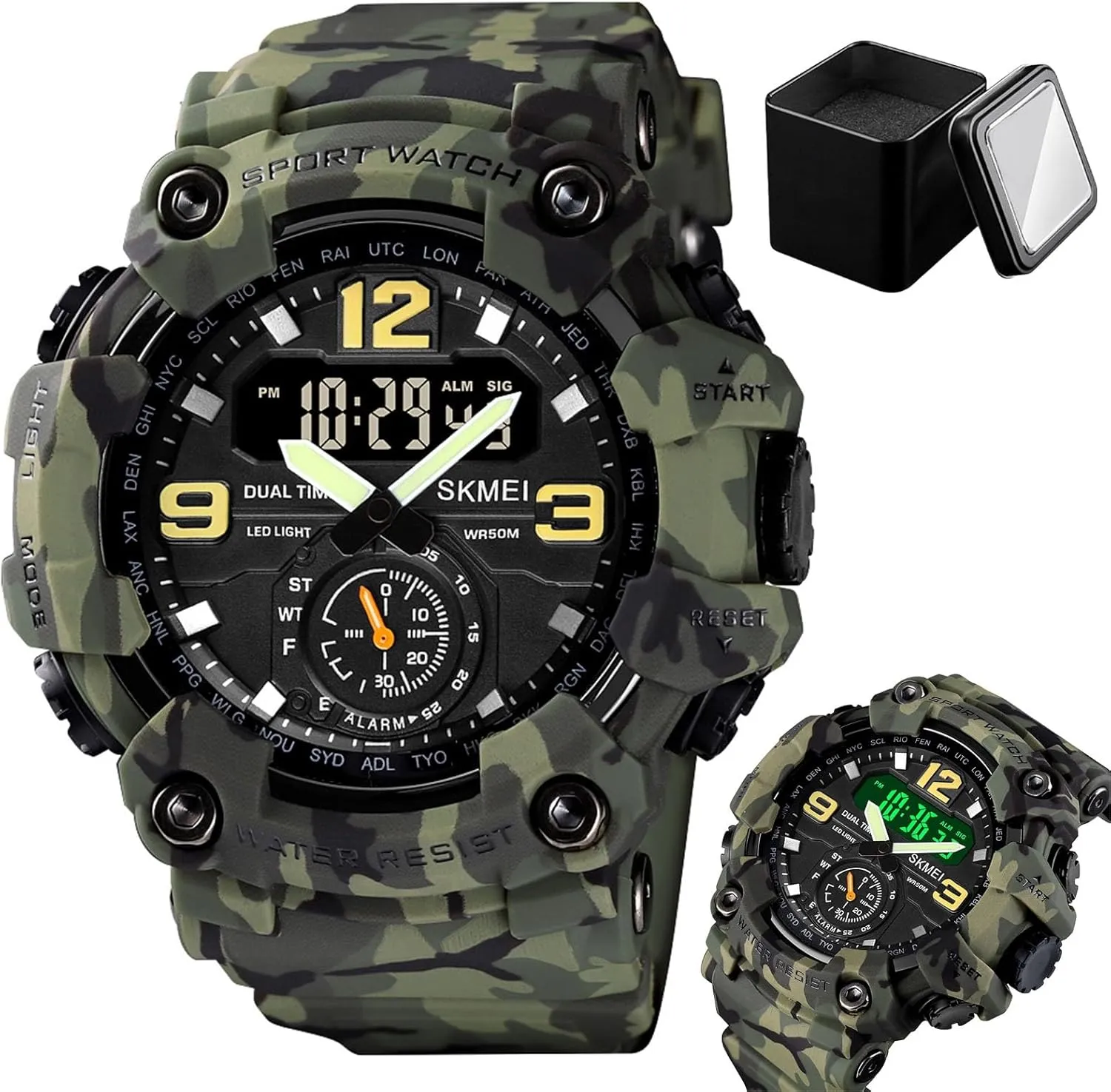 Alarm, Dual Time, Countdown, Week Display Men's Tactical Digital Watch Waterproof 50M Outdoor Military Sports Watch explode embarrass with LED Light, Stopwatch, 