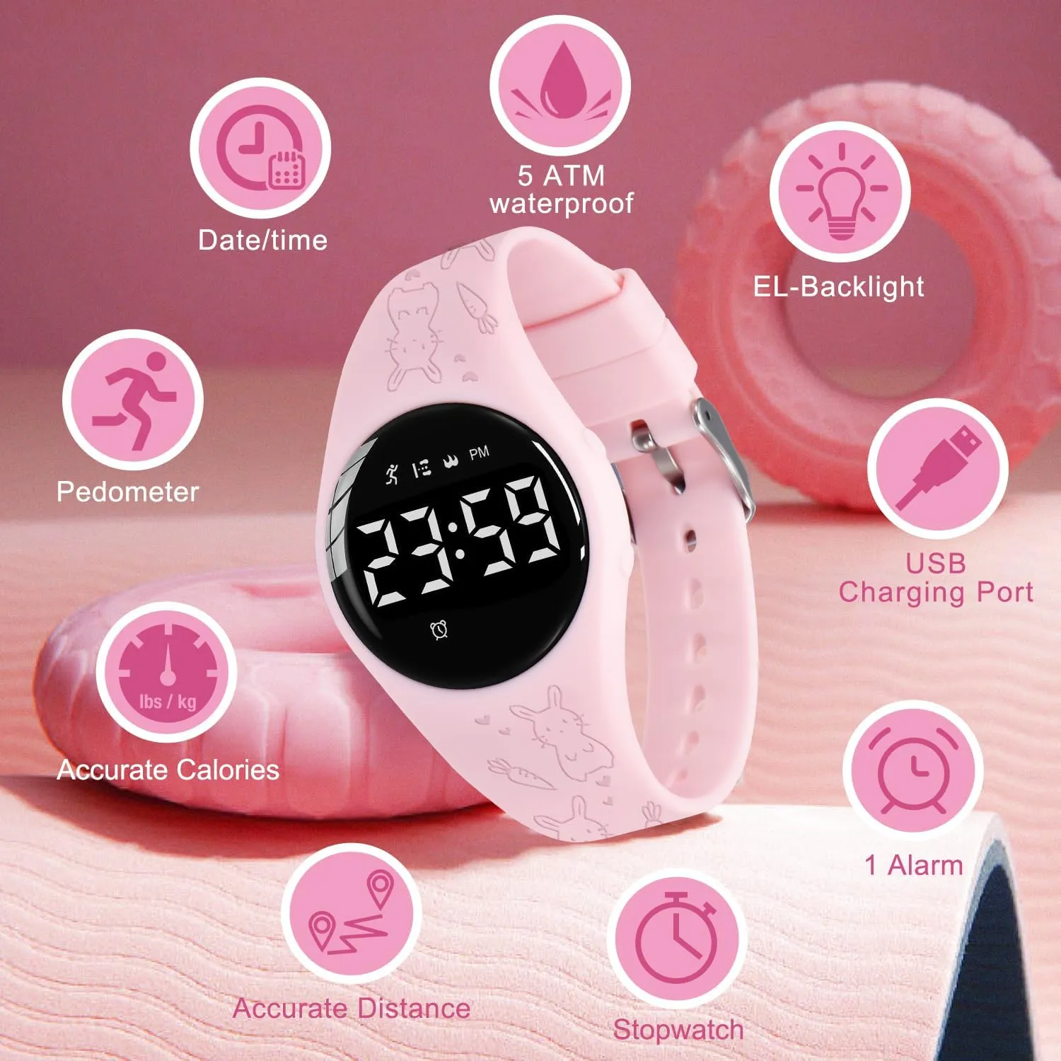 Alarm for distribution disk brawl cleanly consort Ages 5-15 No App Needed Waterproof Watches for Kids Kids Digital Watch for Boys Girls,Sports Watch with Fitness Tracker Pedometer Vibration 