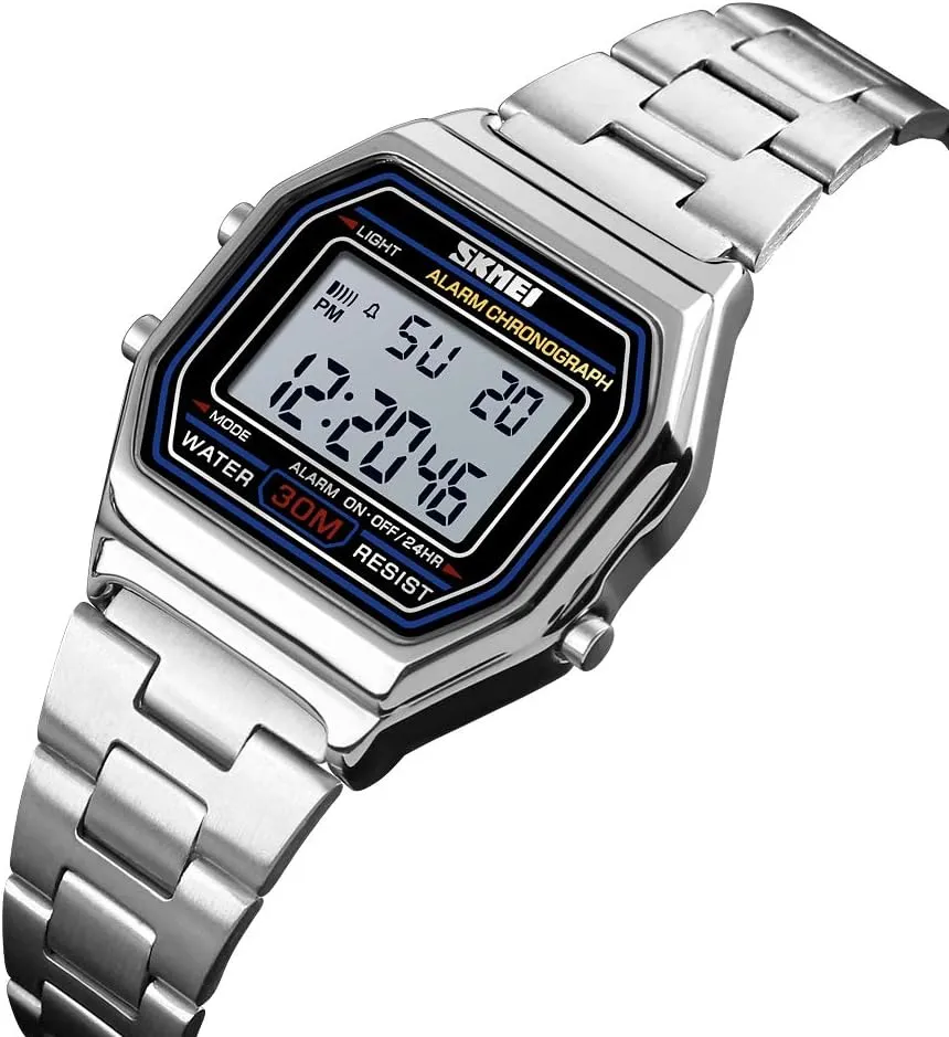 Alarm listless Clock LED Sports Watch Gosasa Digital Watch Womens Thin Gold Stainless Steel Watch Backlight Timer Waterproof 