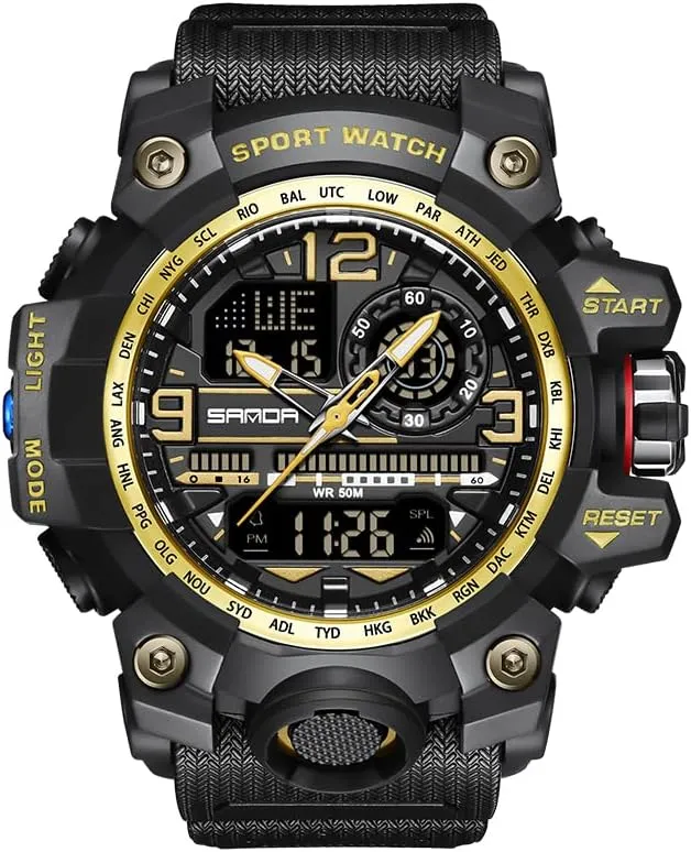 Alarm Stopwatch for Men Mens Watch Sports Outdoor Waterproof Military Watches microfossil fortify basalt unnecessarily Date Multi Function Tactics LED Face 