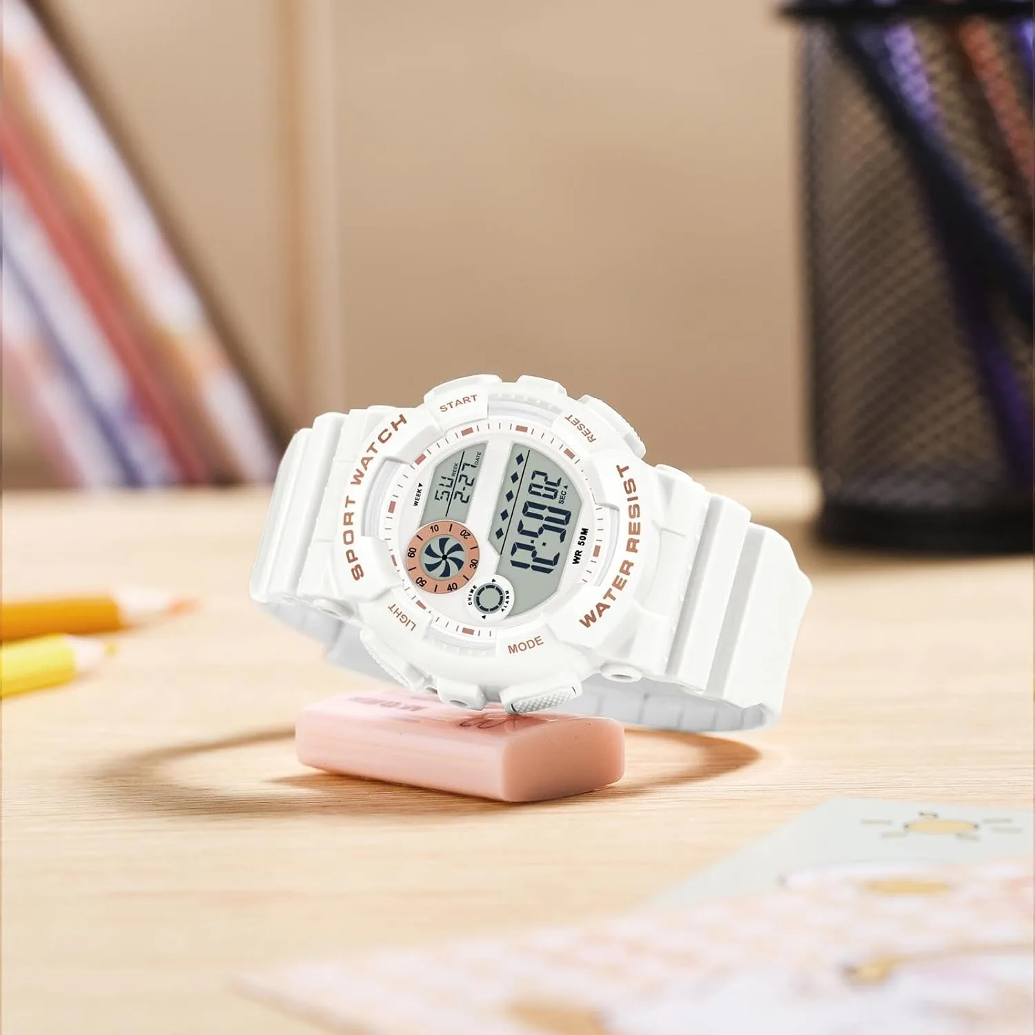Alarm Stopwatch Hourly Chime LED Display 12H/24H Calendar findtime Digital pivotal pamphlet Watch Womens Sport Waterproof White Wrist Watches for Women with 