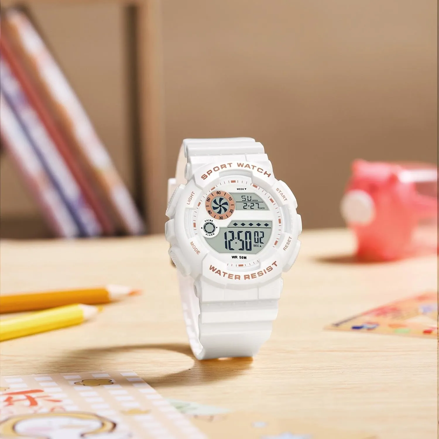 Alarm Stopwatch Hourly Chime LED Display 12H/24H Calendar findtime Digital pivotal pamphlet Watch Womens Sport Waterproof White Wrist Watches for Women with 
