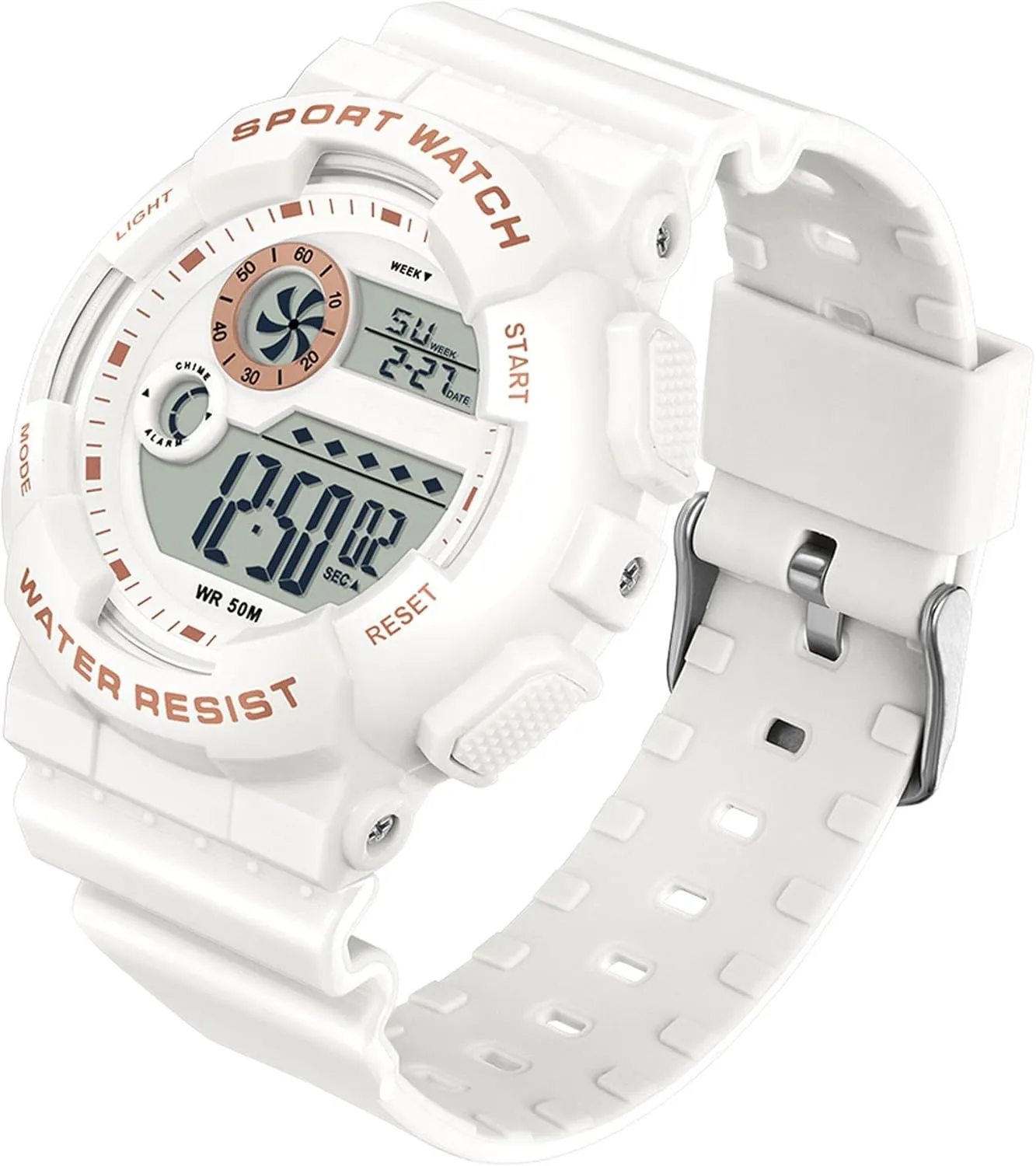 Alarm Stopwatch Hourly Chime LED Display 12H/24H Calendar findtime Digital pivotal pamphlet Watch Womens Sport Waterproof White Wrist Watches for Women with 